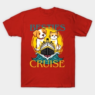 Besties Cruise Trip Girls Vacation Funny Cat Dog Ship T-Shirt